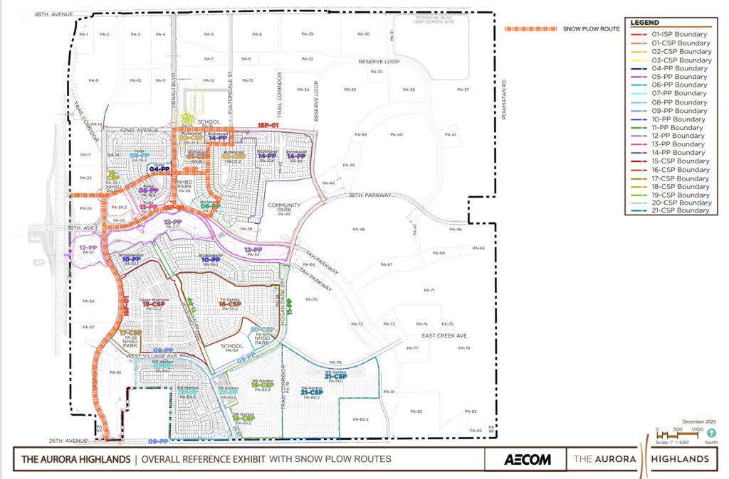 map with orange outlining city of Aurora snow removal route